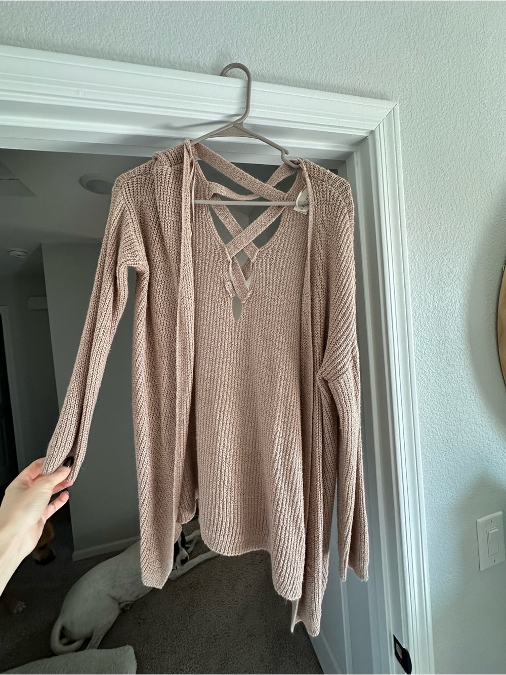 Women’s Taupe Crisscross Lace-Up Knit Cardigan